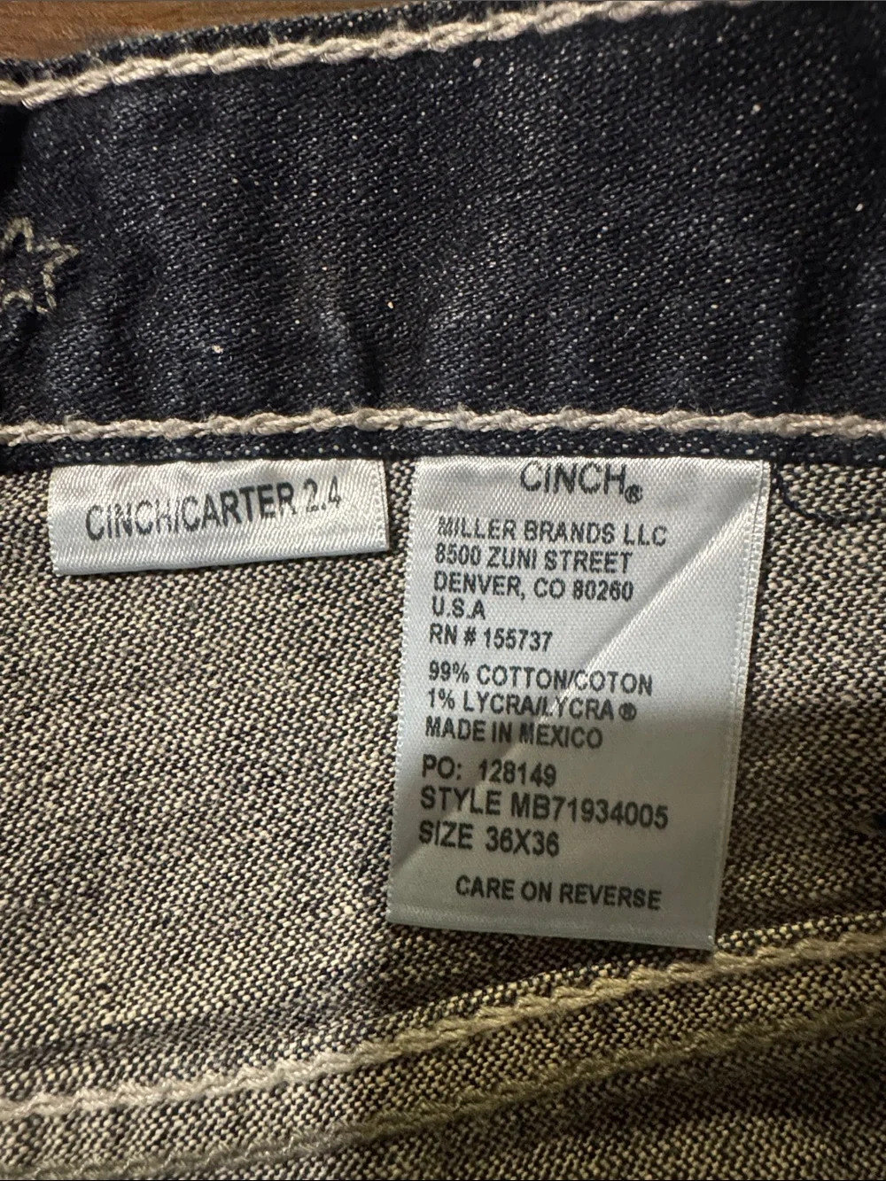 Cinch Carter 2.4 Dark Wash Men’s Jeans - Size 36x36 (99% Cotton)